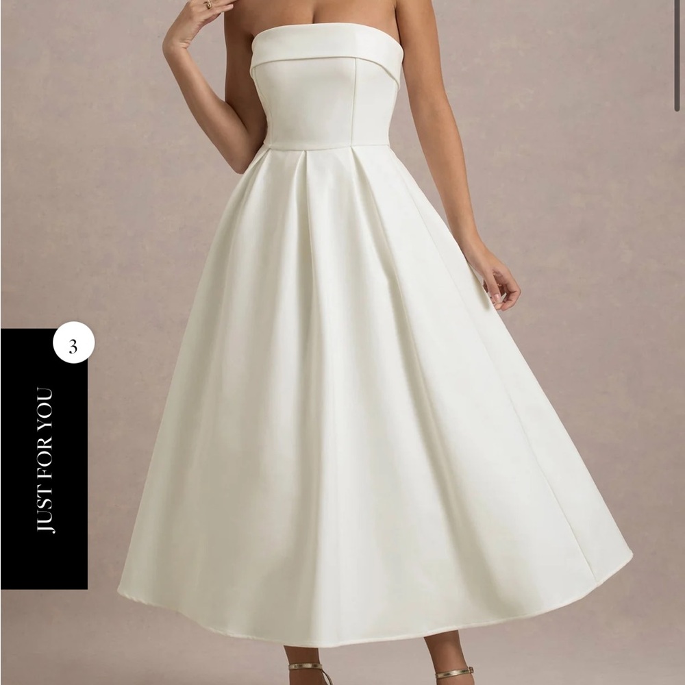 Club L London White Strapless A-Line Midi Dress